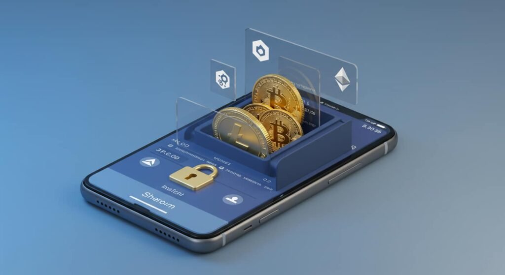 Inversion en criptomonedas, smartphone con imagenes de monedas tokens en su pantalla